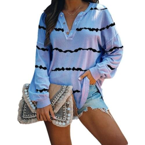 Women T-shirt Striped Long Sleeve Spring Autumun Female Tops Tee Plus Size S-3XL V-neck Basic T-shirt Casual Loose Cotton 2021