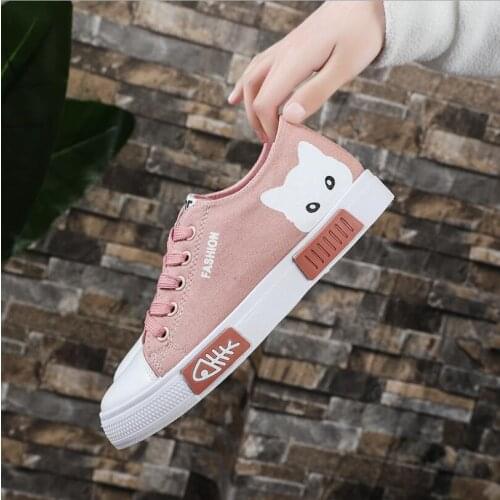 2020 New Arrival Fashion Lace-up Women Sneakers Women Casual Shoes Printed Women Shoes Cute Cat Girl canvas shoes size 33-41