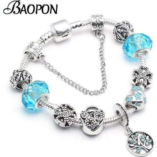 High Quality Silver Color Life Of Tree Pendant Charm Bracelets DIY Fashion Brand Bracelets For Women Christmas Jewelry Gift