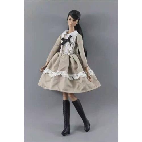 1/6 BJD Clothes Fashion Khaki Lolita Bowknot Dress for Barbie Doll Clothes Outfits Princess Long Sleeve Party Gown Kids DIY Toy