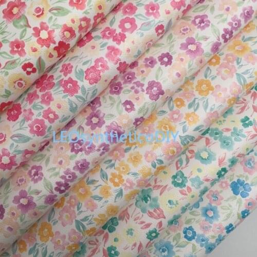 1PC 21X29CM Flowers Printed Faux Leather Fabric, Synthetic Leather Fabric, PU Leather For Making Bows LEOsyntheticoDIY T410