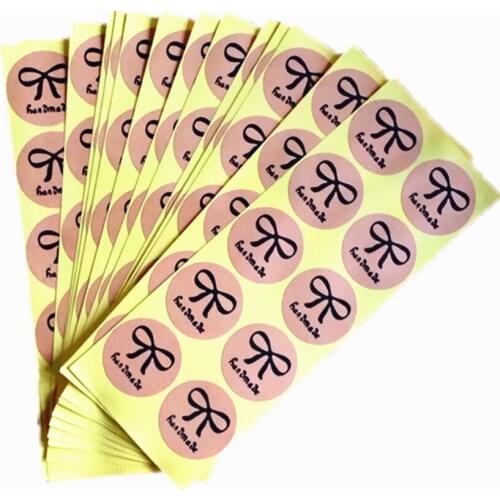 100pcs/pack Handmade Black Bow Leather Gift Cake Baking Vintage Kraft Sealing Sticker