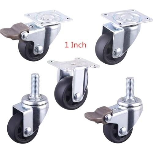 4 Pcs/Lot 1 Inch Black PP Caster Flat Light Universal Wheel Sofa Coffee Table Pulley
