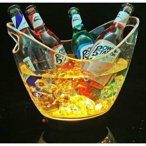 8L Rechargeable LED Ice Buckets Clear Acrylic Barrel Luminous Wine Bottle Holder Nightclubs Light Up Champagne Beer Buckets