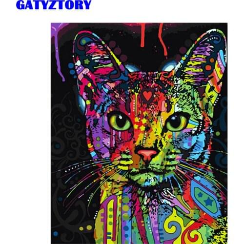 Framed Abstract Colorful Cat Animals DIY Painting By Numbers Hand Painted Oil Painting For Wall Art Picture Home Decoration