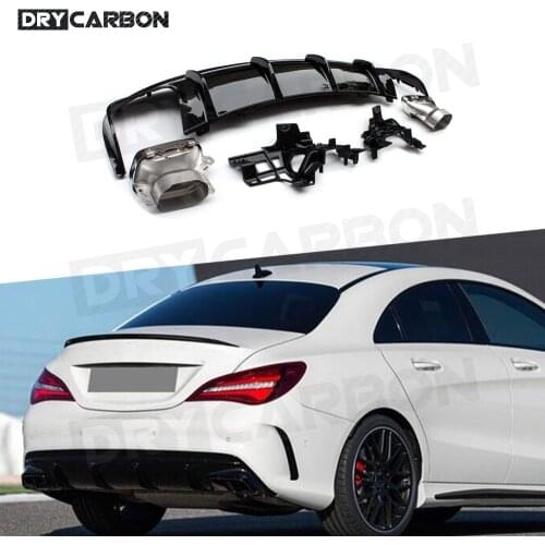 ABS Black Rear Lip Diffuser with Exhaust Tips for Mercedes-Benz CLA Class W117 CLA260 CLA45 AMG Style 2013-2018 Bumper Guard
