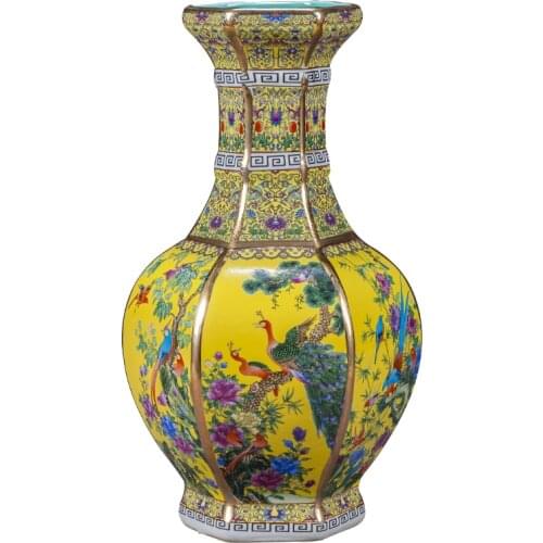 Jingdezhen Porcelain Imitation Qianlong Enamel Vase Living Room Home Decoration Wine Cabinet Handicraft Ornaments