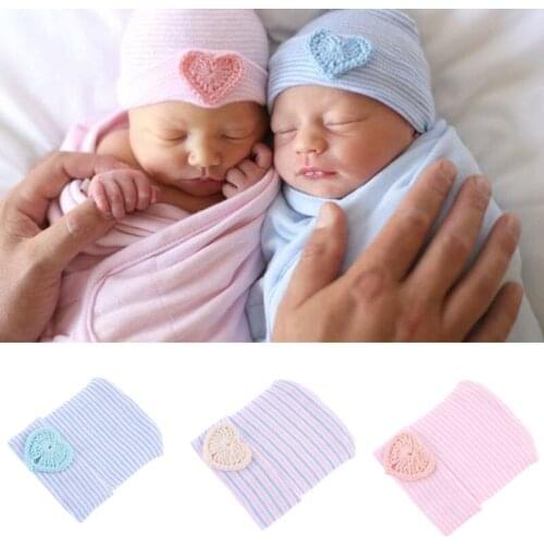 0-6M Cute Newborn Baby Hat Infant Girl Boy Comfy Bowknot Striped Hospital Cap Winter Warm Toddler Beanie Newborn Hat 4 Color
