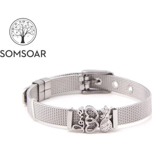 Drop shipping Somsoar Jewelry 8mm Width Silvering SOULMA Pineapple Slide Charm Mesh Bracelet Set Child toddler Kids Bracelet