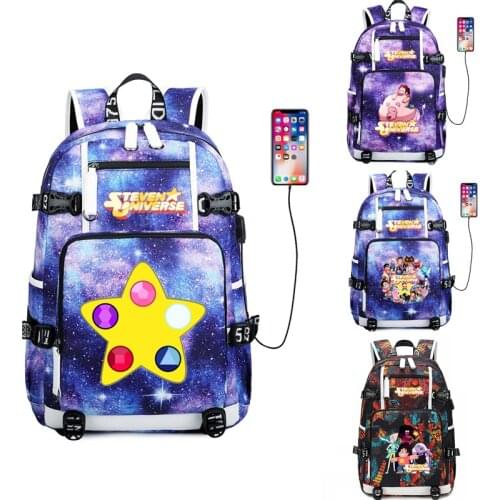 Steven Universe Crystal Gems travel bag School Bag usb charging canvas shoulder bag Teenager Backpack Laptop bag