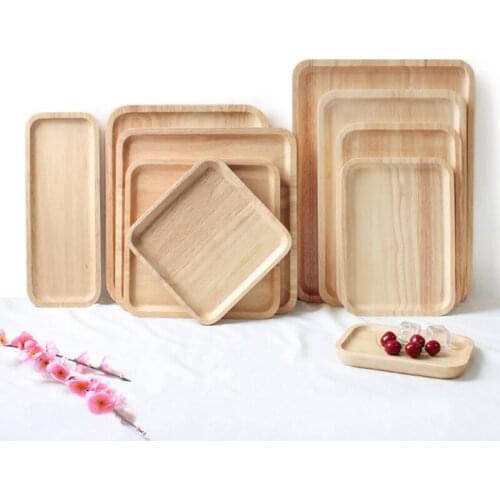 Rubber Wood Round Japanese Dinner Plate Rectangle Serving Tray Beef Steak Fruit Snack Tray Restaurant Food Cutlery Storage Plate