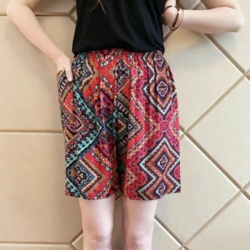 Summer Women Sleep Shorts Cotton Print Elastic Waist Home Pajamas Beach Bottoms Lounge Sleepwear Loose Shorts Plus Size 5XL