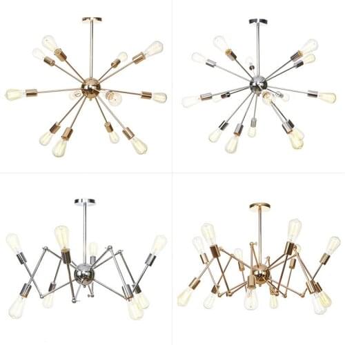 Simple bedroom, living room, Nordic style, retro chrome color, French gold, multi headed satellite spider Chandelier
