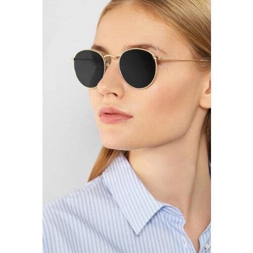 Gold Metal Framed Small Round Unisex Sunglasses - Accessories - Stylish & Chic - 2021 Summer Fashion - Gift & Daily Use