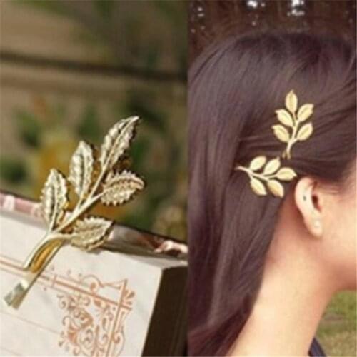 LUSION Gold Color Leaf Hair Clip Women Elegant Korean Design Snap Barrette Stick Hairpin Hair Styling Hairwear Accessories 1pic