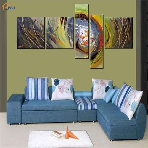 Modular 5 Panels Textured Glod Line Picture Wall Art Gift Hand Painted Modern Abstract Oil Painting on Canvas Home Decor Z077