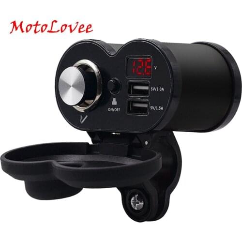 MotoLovee Motorcycle USB Charger Phone 12V/24V Cigar Lighter Socket Dual USB QC 3.0 moto charger LED Voltmeter Waterproof 5.0