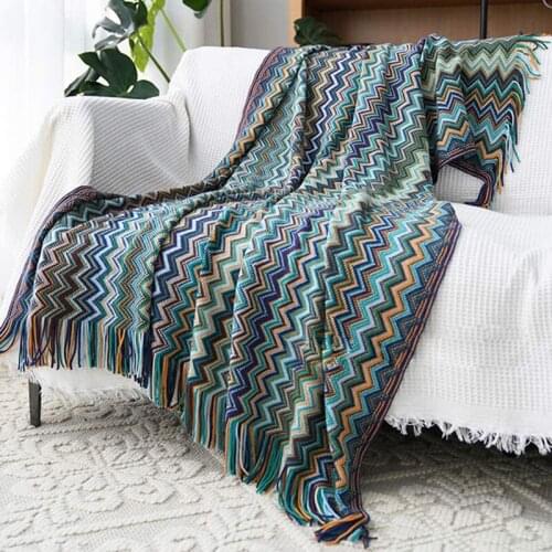 Bohemian Sofa Throw Blanket Thread with Tassel Knitted Sofa Cover Geometric Knitted Slipcover for Couch Bed Bedspread Home Decor