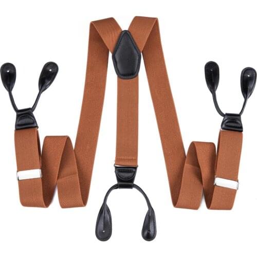 Suspenders For Men Leather Trimmed Button End Elastic Tuxedo Y Back Adjustable Mens Fashion Suspenders 6 Button Brace DiBanGu