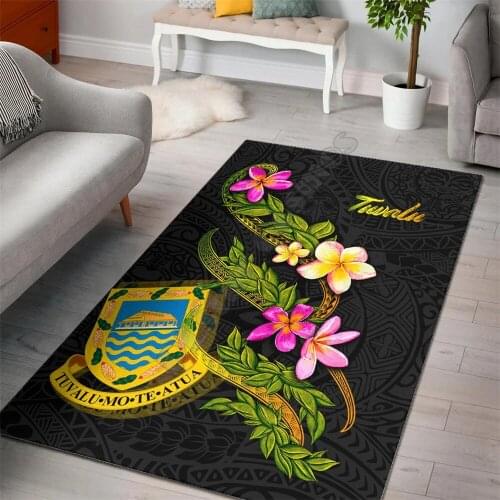 Tuvalu Polynesian Area Rug Plumeria Tribal Floor Mat Rug Non-slip Mat Dining Room Living Room Soft Bedroom Carpet