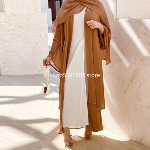 Ramadan Eid 2021 Muslim Women Tiered Abaya Kimono Open Front Cardigans Long Sleeves Dubai Turkey Modest Outfit Summer Islam