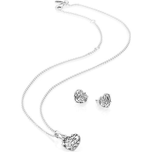 NEW 100% 925 Sterling Silver Sweet Valentines Day Flourishing Hearts Pendant Charm EARRING STUDS Necklace Set Gift B800872