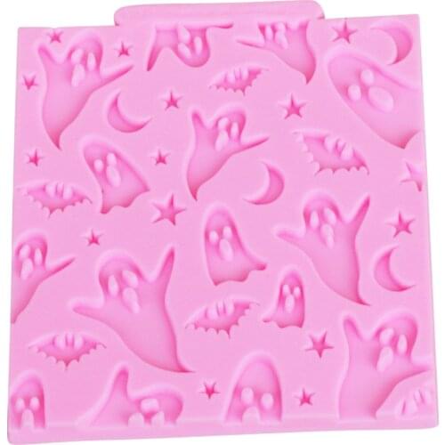 Halloween Ghosts Bats Moon Star Silicone Mold Cake Border Cupcake Fondant Cake Candy Ice cube Clay Chocolate Gumpaste Moulds