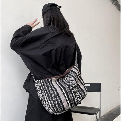 Boho Folk Hobos Bags Summer Designer Brand Canvas Printed Striped Large-capacity Holiday Travel Crossbody Bags For Lovers Women