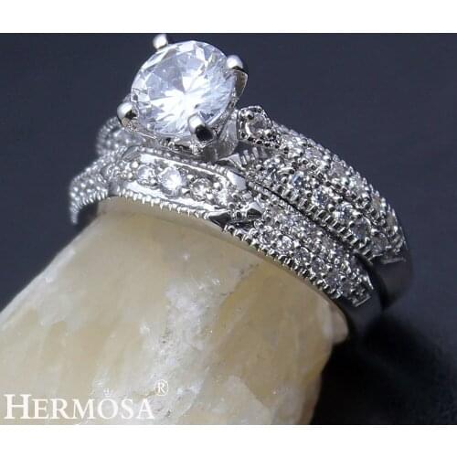Hermosa Wedding Rings Delicate Grace Zircon 1 Pair Rings Engagement Jewelry Bridal Bands Ring Size 7# 8