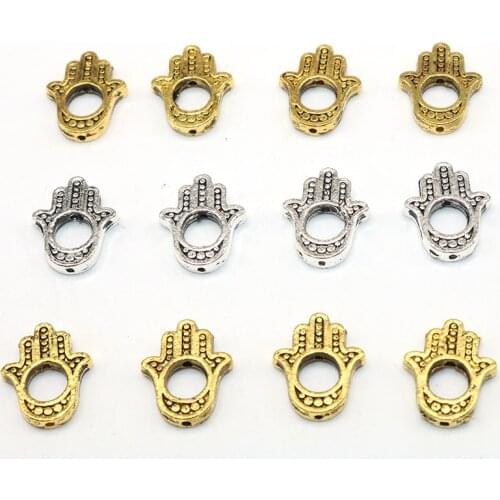 Tibetan Silver color Evil Eye Loose Spacer Beads Hamsa Hand Shaped Loose Beads Charms Accessories DIY Needlework Making 16*13mm