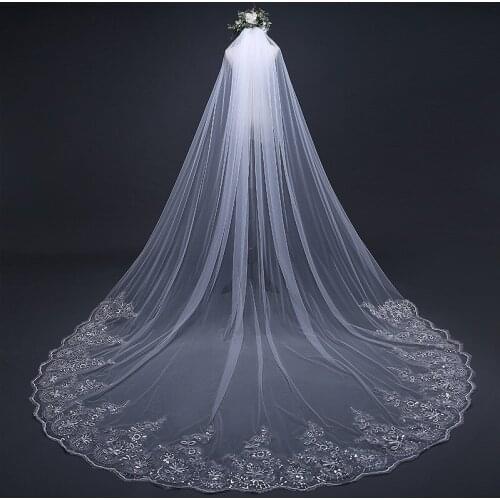 Top Quality 3 Meter Long Train Wedding Veils Ultrathin Lace Bridal Veils