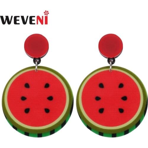 WEVENI Watermelon Fruit Earrings Drop Dangle Long Lightweight Acrylic Earring New Trendy Jewelry For Women Food Wholesale