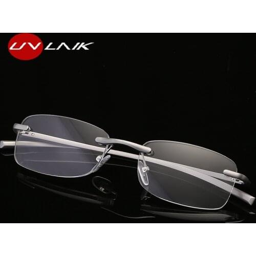 UVLAIK Mens Womens Aluminum Metal Rimless Reading Glasses Clear Mirror Goggles Man Business Frameless Reading Glasses