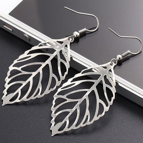 Hot Pendientes Mujer Hot Fashion Wholesale Jewelry Hollow Metal Leaves Dangling Long Statement Drop Earrings For Women Bijoux