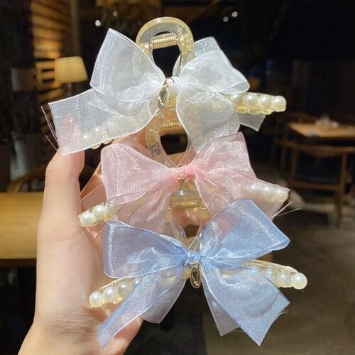 2021 New Bow Pearl Hair Claw Vintage Women Girls Hair Accessories Hair Clip Barrettes Ribbon Bowknot Hairpins Fashion Headwear