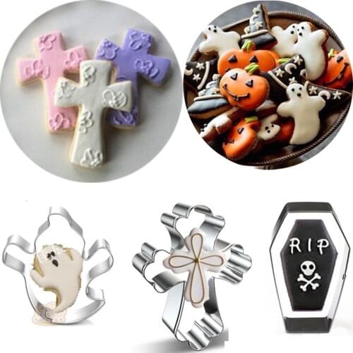 1pcs Halloween Ghost Cross Metal cookie cutter Tombstone Fondant mold Stainless Steel Biscuit Mould DIY Cake Decorating Tool
