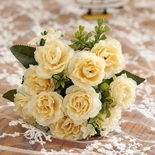 10 Heads Artificial Flower Bouquet Peony Roses Hydrangeas Silk Plastic Craft Flower Wedding Mariage Home Party Spring Decoration