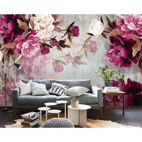 Beibehang 3D Wallpaper Living Room Bedroom Mural Painting Hand Peony Wooden TV Background walls Mural wallpaper for walls 3 d