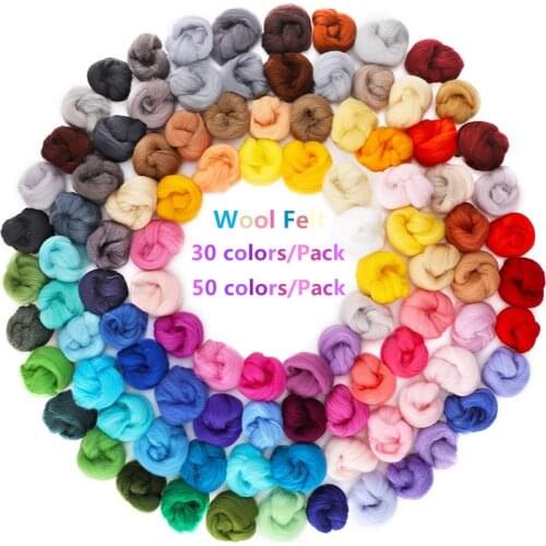 50 Colors Wool Felt Soft Roving Wool Fibre for Needle Felting & Wet Felting DIY Doll Needlework Handcraft Accessories