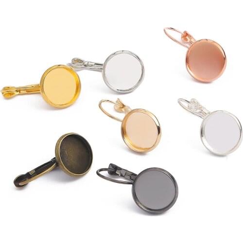 8 10 12 14 16 18 20 mm French Lever Cabochon Earring Setting Blank Earring Base Cameo Bezels Tray For Jewelry Making Supplies