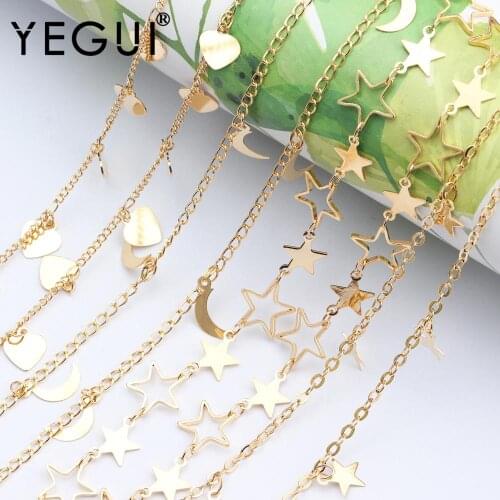YEGUI C69,jewelry accessories,diy chain,18k gold plated,0.3 microns,moon star heart,diy chain necklace,jewelry making,1m/lot