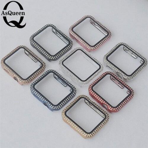 ASQUEEN Q Watch Case+Tempered film for Apple watch double row Diamond case for iwatch 6 5 4 3 2 1 SE Protective shell