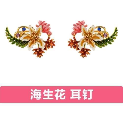 European and American Marine Flower Earrings Enamel Hand-painted Craftsmanship Fashion Design S925 Silver Needle Stud Earrings