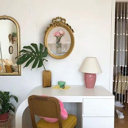 European style retro rose flower still life decorative painting with bow-knot embossed oval frame