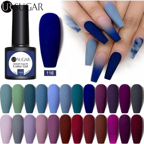 UR SUGAR 7.5ml Nail Gel Polish Matte Blue Color Varnishes Winter Glitter Sequins Soak Off Semi Permanant UV LED Nail Art Hybrid