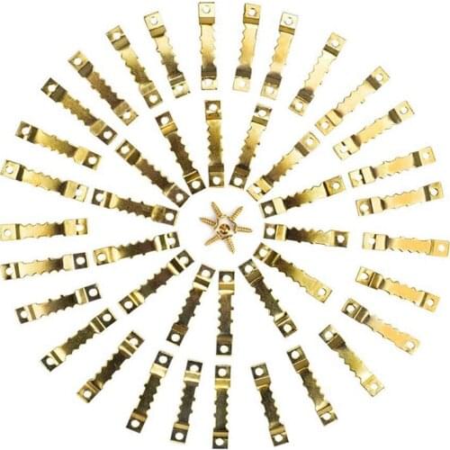 GTBL 100 Pieces Picture Frame Hanging Sawtooth Hangers Kits Double Hole 200 Head Screws Wall Mounting Golden