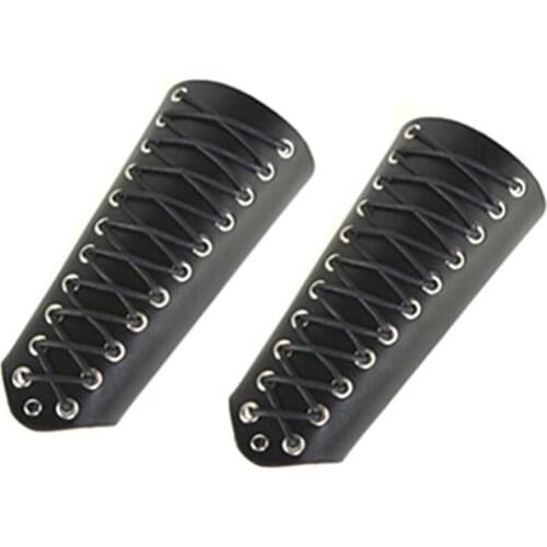 HZMAN 2 Pack Unisex Faux Back Leather Gauntlet Wristband Wide Bracer Arm Armor Cuff