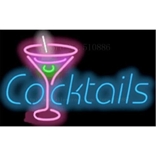 Cocktails with Glass NEON SIGN REAL GLASS BEER BAR PUB LIGHT SIGNS store display Bulbs drink bar Advertising Lights 17*14"