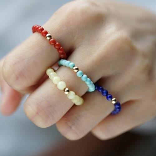 Natural Stone Crystal Handmade 3MM Round Bead Rings For Women Korean Fashion Aesthetic Moonstone Amethyst Stone Jewelry