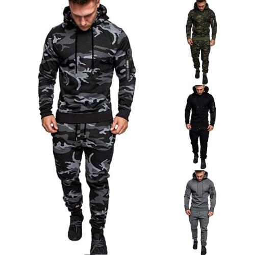 2 Pieces Men Sets Causal Camouflage Tracksuit Pullover Hoodie Sweatshirt and Pants Chandal Hombre Autumn Winter Men Clothing